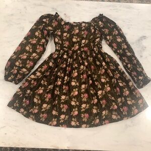 Girls Gap long sleeve party dress - size S (pink roses w/ gold pinstripes)